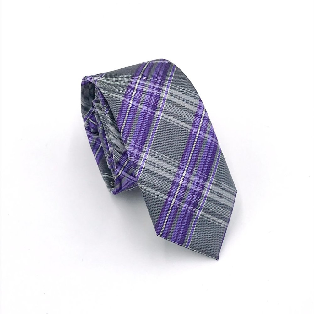 Purple, Gray Plaid Pattern Tie | J.Ferrar